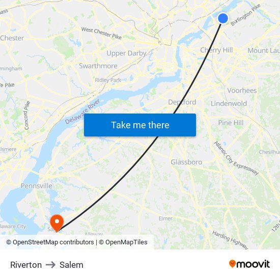 Riverton to Salem map