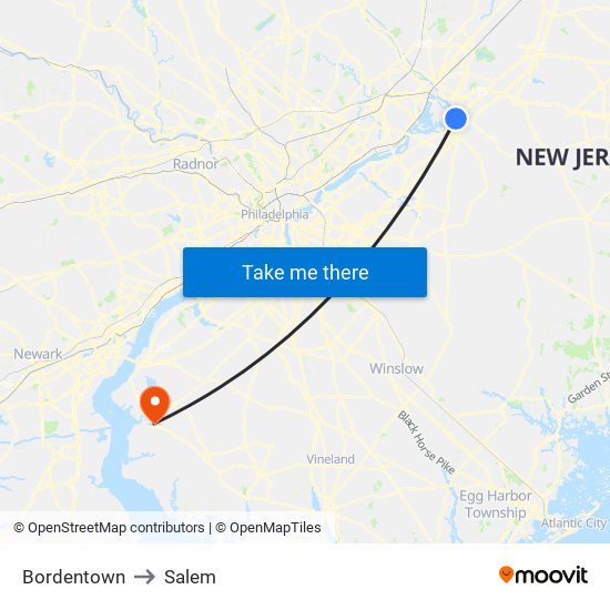 Bordentown to Salem map