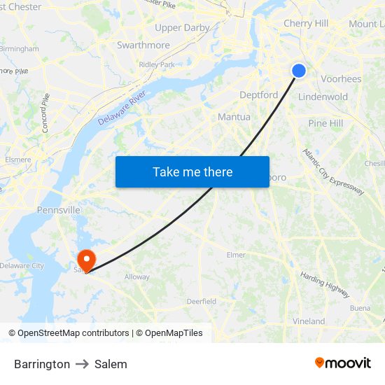 Barrington to Salem map