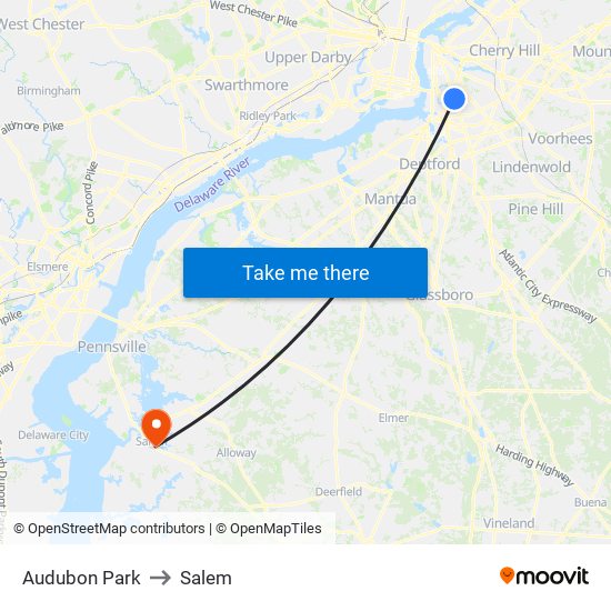 Audubon Park to Salem map