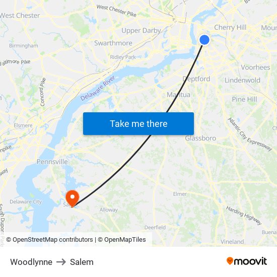 Woodlynne to Salem map