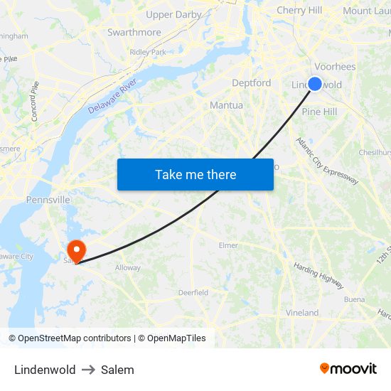 Lindenwold to Salem map