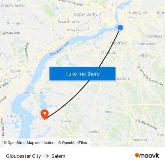 Gloucester City to Salem map