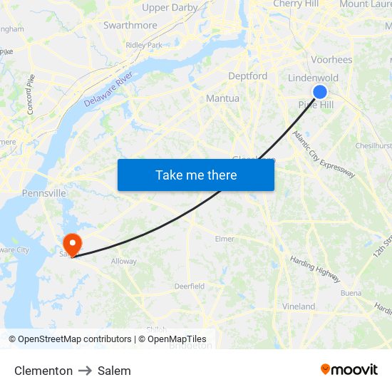 Clementon to Salem map
