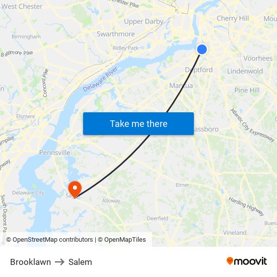 Brooklawn to Salem map