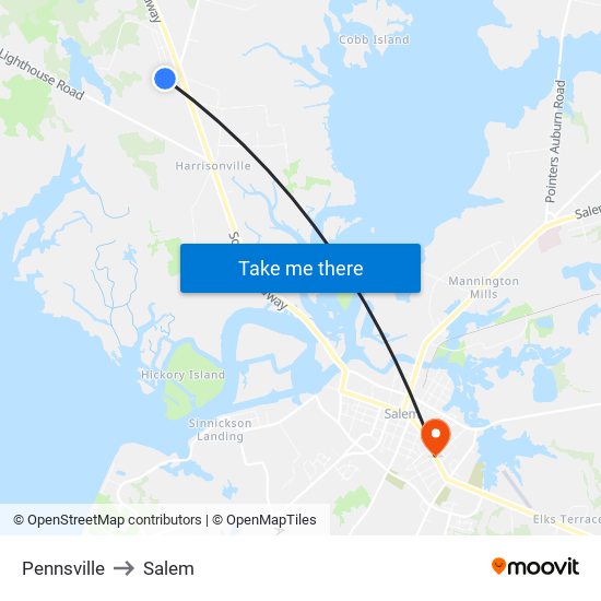 Pennsville to Salem map