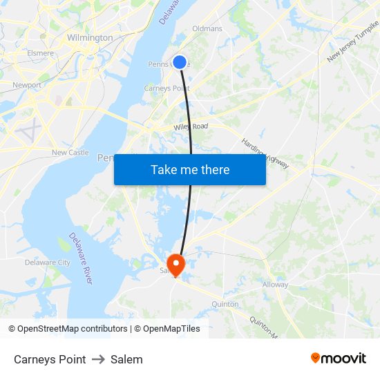 Carneys Point to Salem map