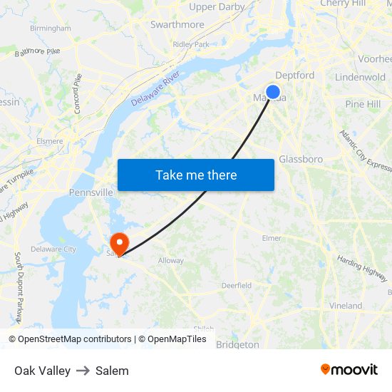 Oak Valley to Salem map