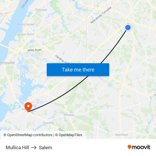 Mullica Hill to Salem map