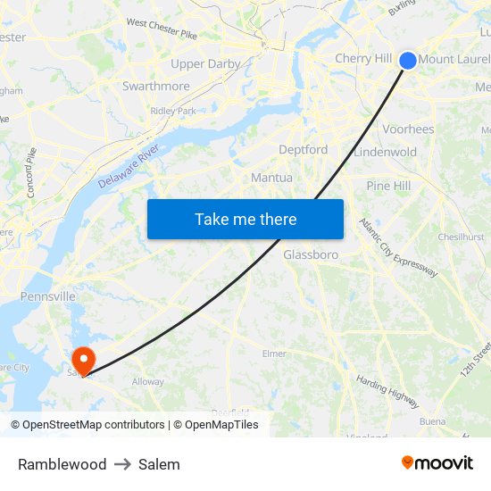 Ramblewood to Salem map