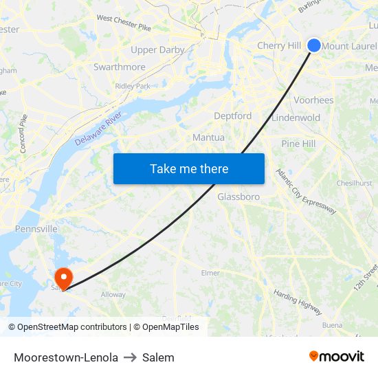 Moorestown-Lenola to Salem map