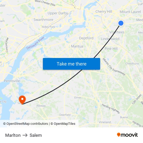 Marlton to Salem map