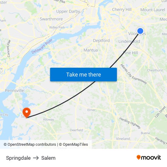 Springdale to Salem map