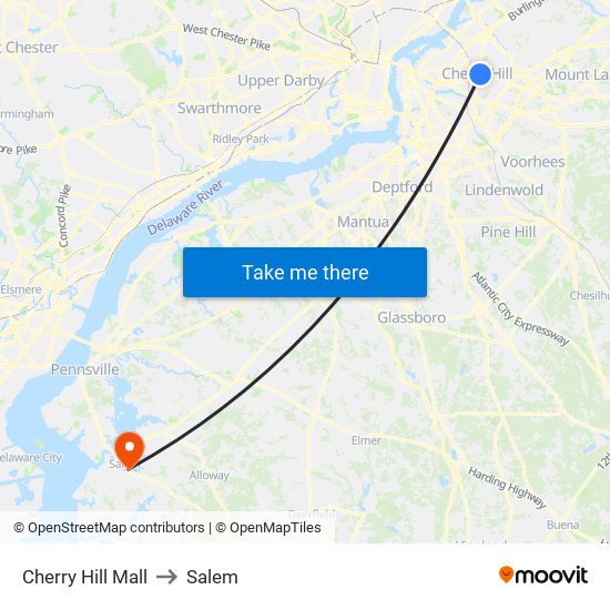 Cherry Hill Mall to Salem map