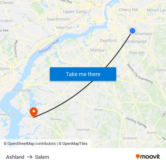 Ashland to Salem map