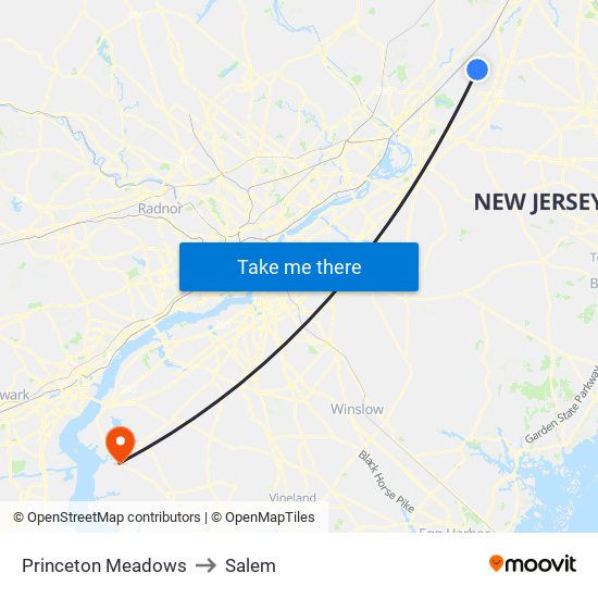 Princeton Meadows to Salem map