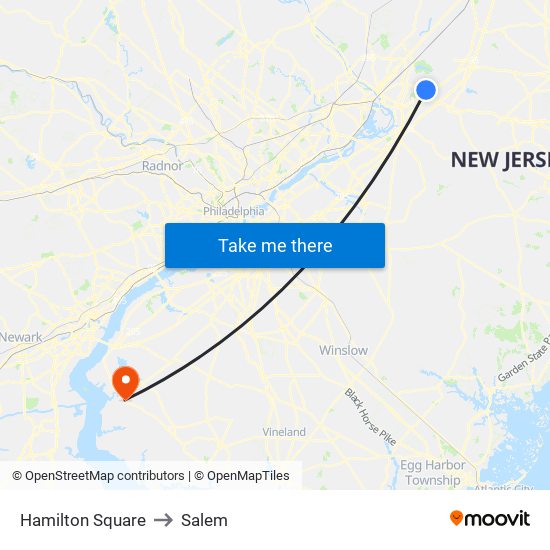 Hamilton Square to Salem map