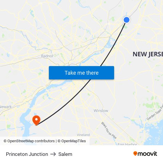 Princeton Junction to Salem map