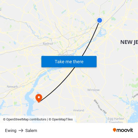 Ewing to Salem map