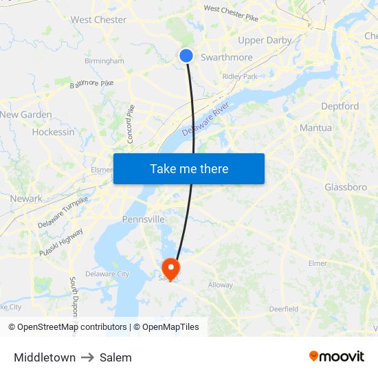 Middletown to Salem map