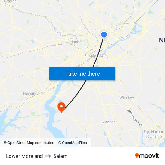 Lower Moreland to Salem map