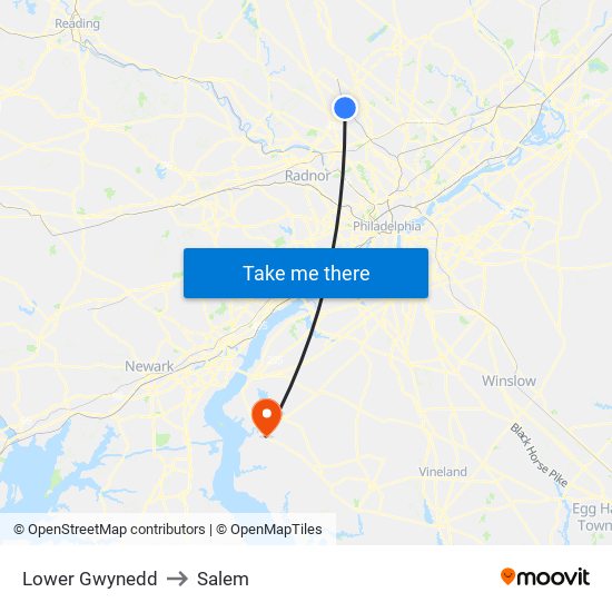 Lower Gwynedd to Salem map