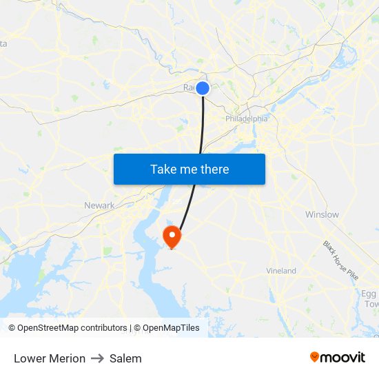 Lower Merion to Salem map