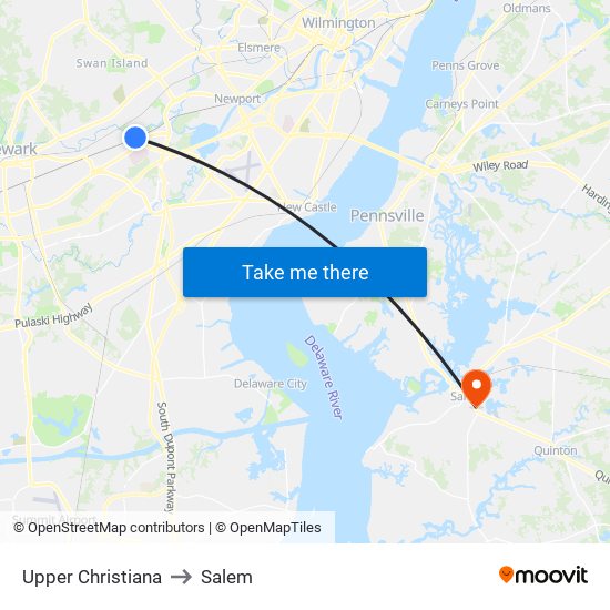 Upper Christiana to Salem map