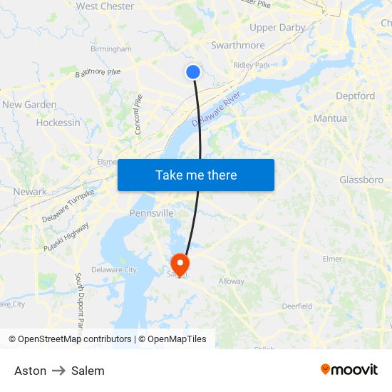 Aston to Salem map