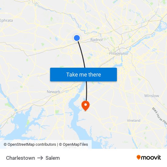 Charlestown to Salem map