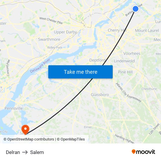 Delran to Salem map