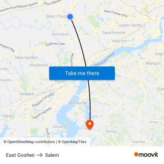 East Goshen to Salem map