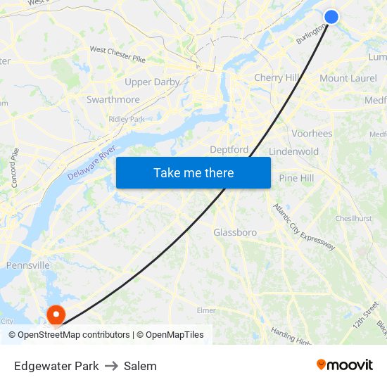 Edgewater Park to Salem map