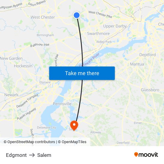 Edgmont to Salem map