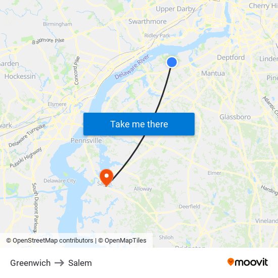 Greenwich to Salem map