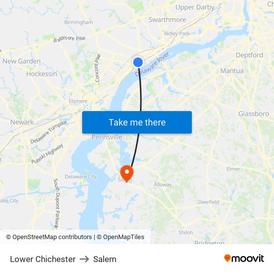 Lower Chichester to Salem map