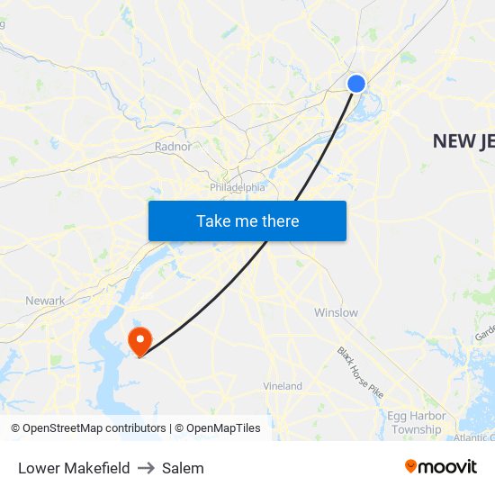 Lower Makefield to Salem map