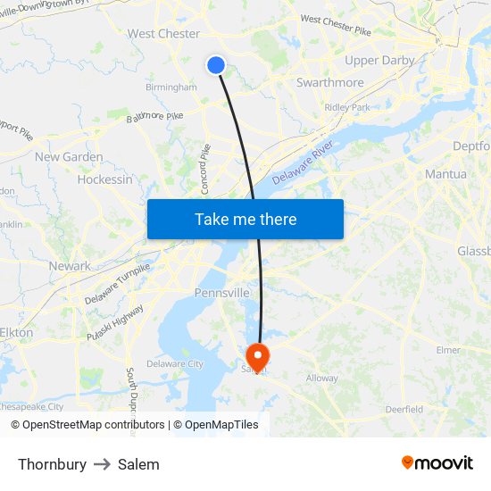 Thornbury to Salem map