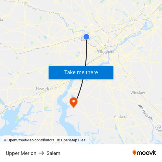 Upper Merion to Salem map