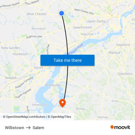 Willistown to Salem map