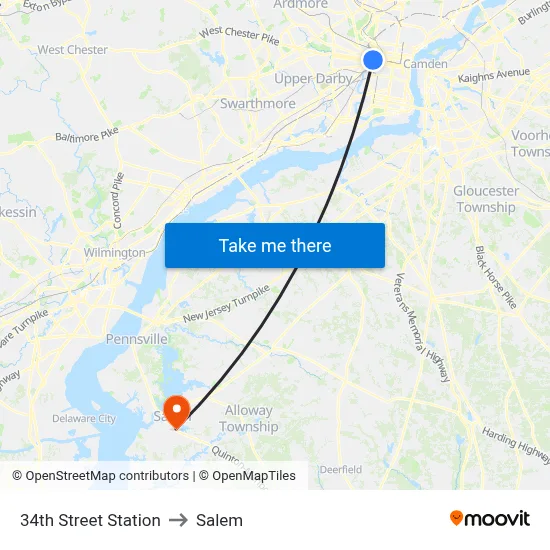 34th Street Station to Salem map