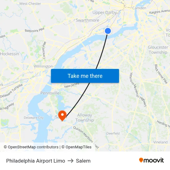 Philadelphia Airport Limo to Salem map