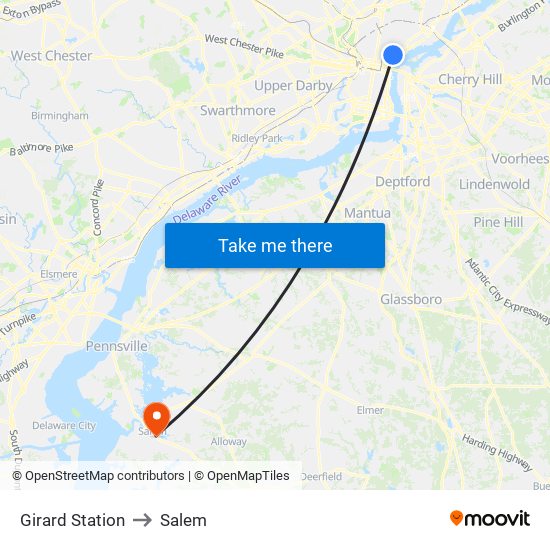 Girard Station to Salem map