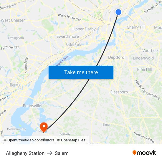 Allegheny Station to Salem map