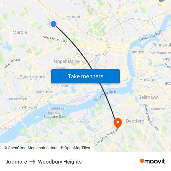 Ardmore to Woodbury Heights map