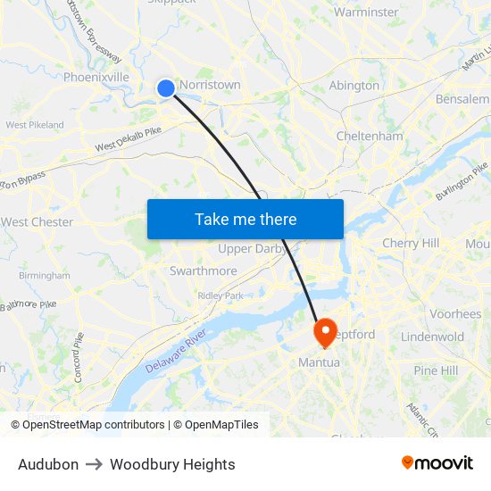 Audubon to Woodbury Heights map