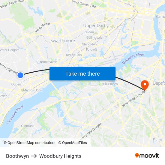 Boothwyn to Woodbury Heights map