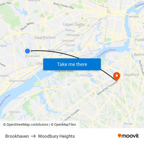 Brookhaven to Woodbury Heights map