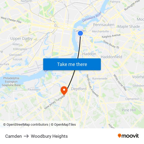 Camden to Woodbury Heights map