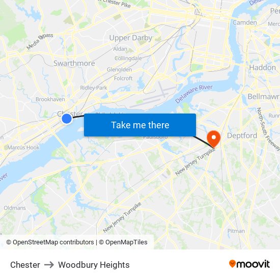 Chester to Woodbury Heights map